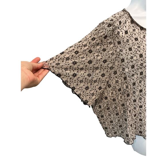 What La Wants Womens Sheer Lace Top Plus Size 4X Black Cream Made in USA Mesh - Picture 6 of 7